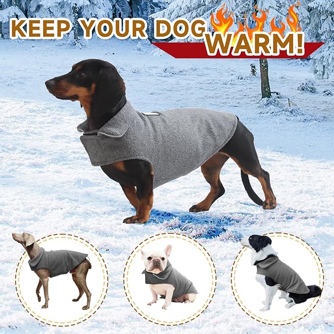 Fleece Dog Coat Pet Jacket Reflective for Cold Weather for Extra Large to Small Pets(Grey,2XL)