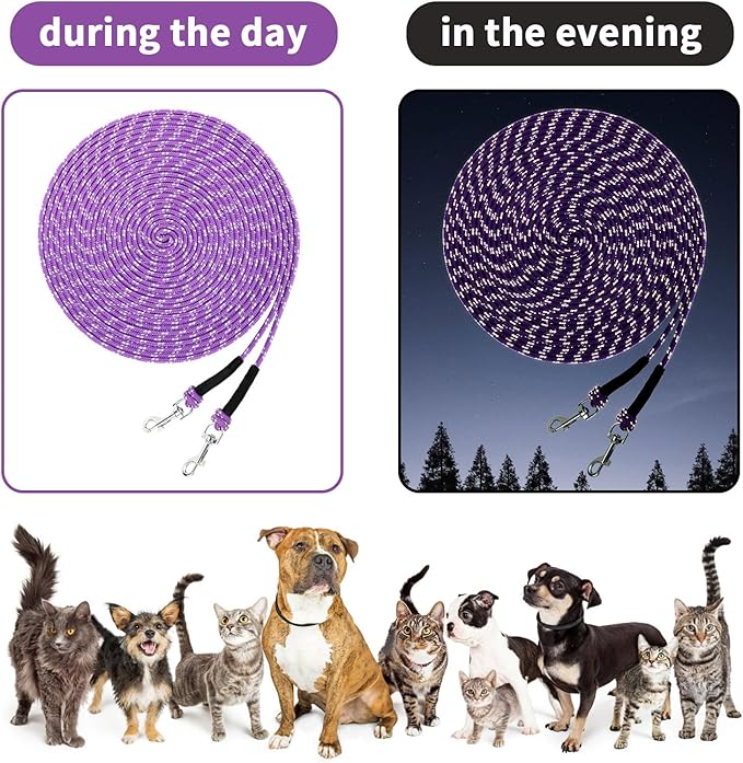 Rypet Reflective Cat Long Leash - 30 FT Escape Proof Walking Leads Yard Long Leash Durable Safe Personalized Extender Leashes Traning Play Outdoor for Kitten, Puppy, Rabbit and Small Animals(Purple-M)