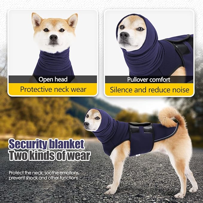 Dog Anxiety Vest,Pet Calming Hoodie Breathable Dog Anti-Anxiety Jacket for Thunder Fireworks and Separation,Blue L