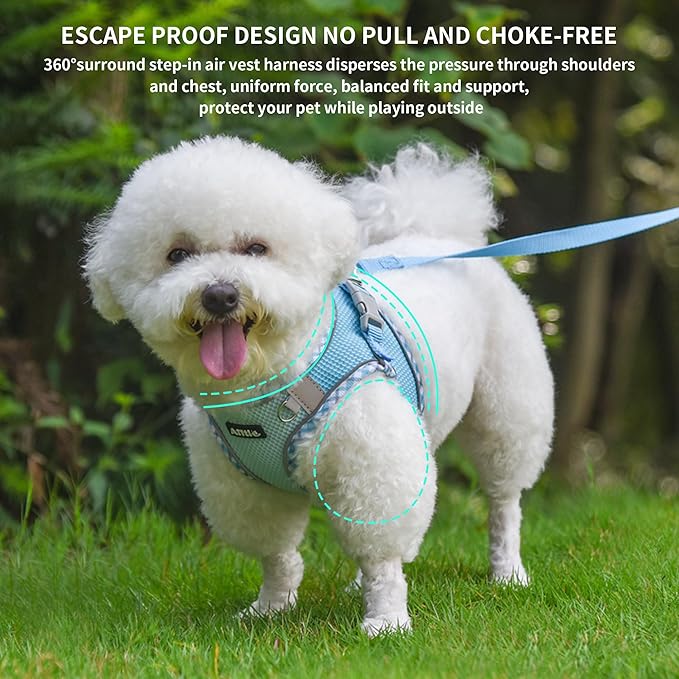 AIITLE Escape-Proof Dog Harness - Extra Soft Jacquard Fabric with Moisture-Wicking Lining, Adjustable Fit for Boston Terrier, Pekingese - Running, Playdates, Outdoor Adventures (Blue, L)