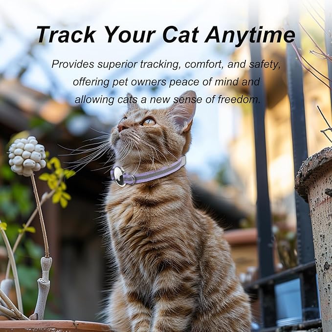 AirTag Cat Collar, Ultra Elastic Cat Tracker Collar with Apple Air Tag Holder, [Lightweight][Scratch Resistant] Stepless Adjustable GPS Pet Collar for Cats Kittens [Violet]