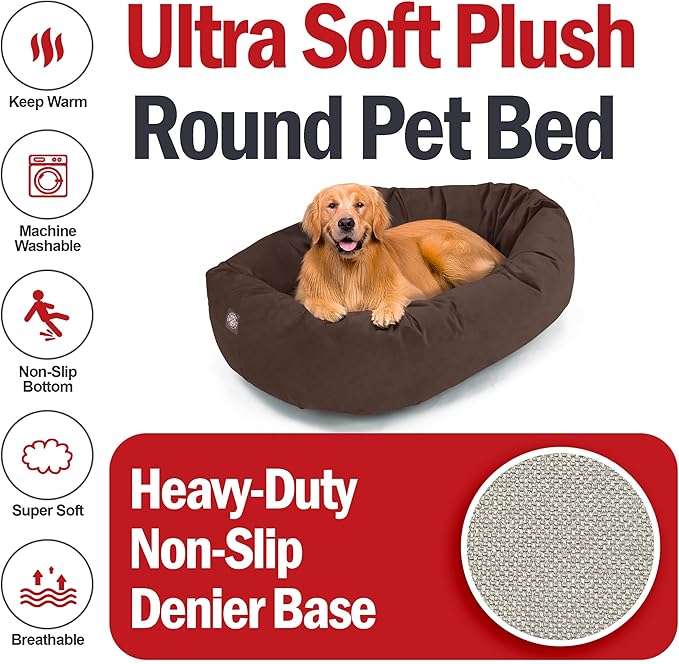 Majestic Pet 40 Inch Suede Calming Dog Bed Washable 40x29x9 (Inch) – Cozy Soft Round Donut Dog Bed w/Spine Support for Dogs to Rest Head - Pet Bed Large – Chocolate (2025)