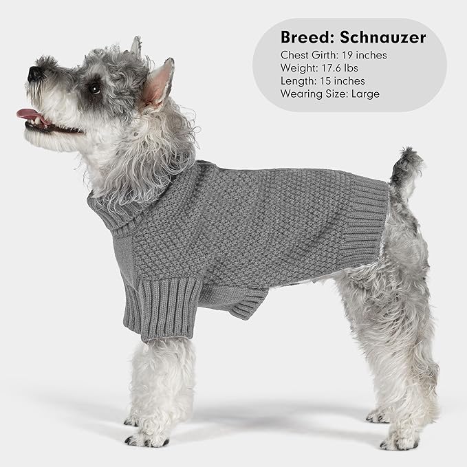cyeollo Turtleneck Dog Sweater Knitted Cable Sweaters with Leash Hole Winter Pet Clothes Pet Small Dog Sweaters, Grey XL