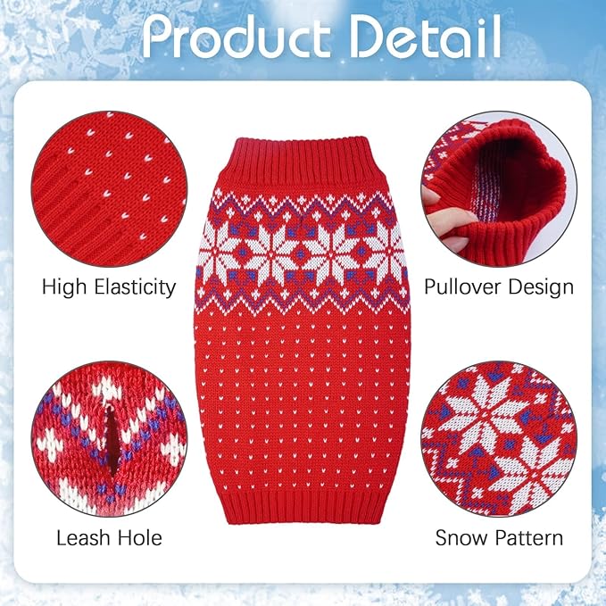Kuoser Dog Sweater, Holiday Christmas Snowflake Pet Warm Knitwear Dog Sweaters Soft Puppy Clothing, Doggie Turtleneck Cold Weather Outfit Pullover for Small Medium Large Dogs Cats, Red S