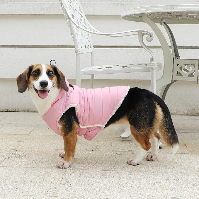 Fleece Lining Dog Hoodie with Harness Built in,Extra Warm Small Dog Jacket in Winter Puppy Coats with Drawstring Hooded,Light Pink S