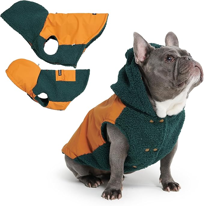 Spark Paws Reversible Dog Sweater, Sherpa Vest with Warm Fleece Lining, Warm Coat for Winter, Suitable for Small Medium, Large, XL XXL Dogs - Orange and Green - XL