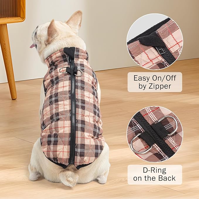 SCENEREAL Dog Winter Coat for Small Dogs Boys Girls - Warm Jacket with Built-in Harness, Fall Winter Waterproof Puppy Cold Weather Coat, Fleece Puffer Vest - Windproof Snow Pet Clothes