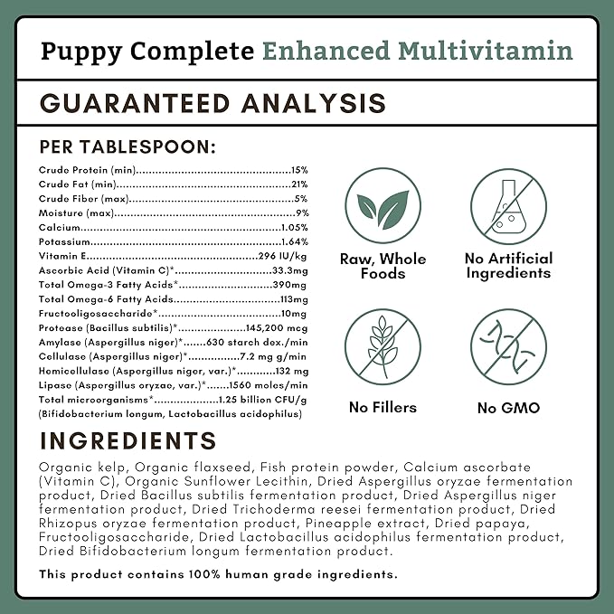 Wholistic Pet Organics Puppy Complete - Dog Multivitamin Powder - 1 Lb - Daily Dog Vitamins & Supplements for Homemade Food - Immune System, Skin, Coat & Overall Health - Small and Large Breed Puppies