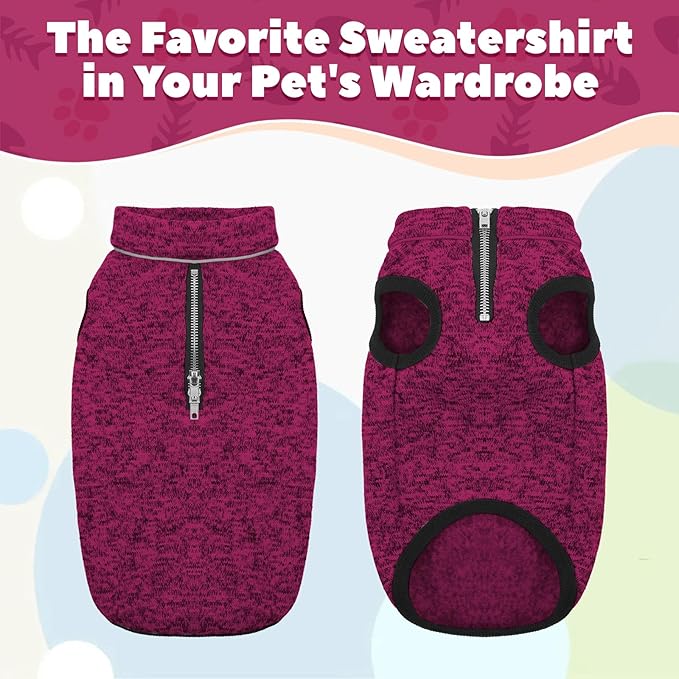 ROZKITCH XXXXL Dog Sweater, Turtleneck Jacket with Fleece Lining, Knit Pet Coat for Giant Dogs with Zipper Opening for Harness, Adjustable Neck Reflective Pet Jacket Rosered 4XL