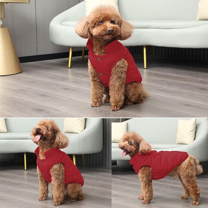 2 Layers Fleece Lined Warm Dog Jacket for Winter Cold Weather,Soft Windproof Medium Dog Coat,Red L