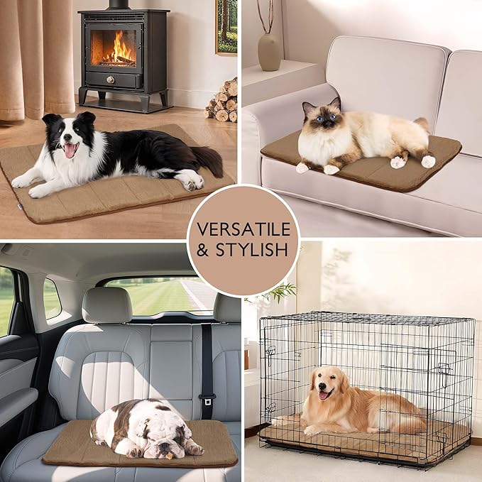 Dog Crate Pad for Large Dogs - 35x23 Orthopedic Dog Bed with Memory Foam, Washable Water-Resistant Soft Pet Mat with Non-Slip Bottom, Khaki