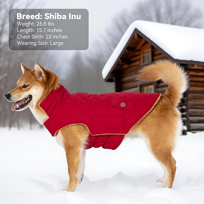 Dog Winter Coat, Dog Jacket with Warm Fleece Lined, Waterproof Windproof Dogs Cold Weather Coats Clothes for Puppy Dogs Snowsuit with Leash Hole, Red Small