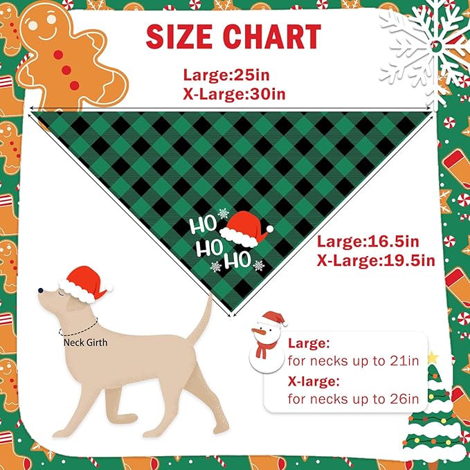 SCENEREAL Christmas Dog Bandanas 2 Pack, Puppy Snowman Xmas Triangle Bibs Handkerchief, Reversible Holiday Dog Bandana for Boy and Girl, Premium Pet Scarf for Small Medium Large Dogs XL