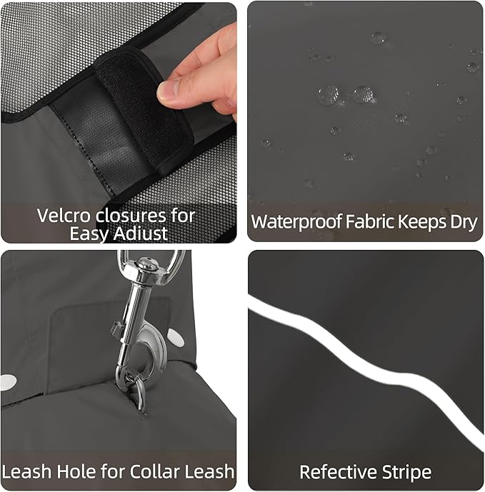 Mile High Life Dog Raincoat, Adjustable Waterproof Pet Rain Jacket, Reflective Hooded Poncho for Small Medium Large Dogs, Lightweight Breathable Pet Rain Coat (Dark Gray,M Chest 22"-28")
