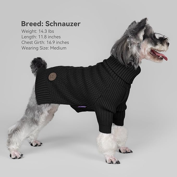 cyeollo Warm Stretchy Sweaters for Medium to Large Dogs Boy & Girl, Pullover Knitted Thermal Winter Big Dog Clothes with Sleeves Turtleneck Pet Beagle Border Collie Apparel, Black XXL
