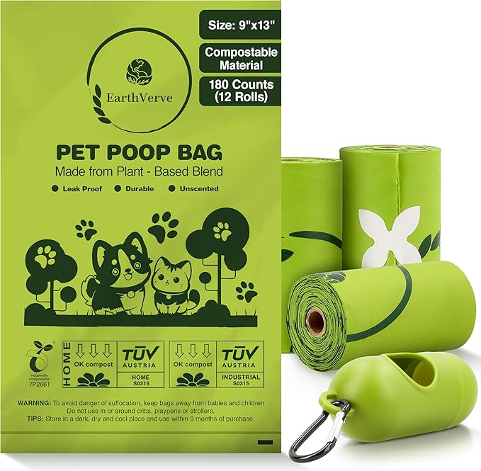 Dog & Cat Compostable Poop Bags (240 Counts w/Dispenser) - Plant Based, Enhanced Leak-Resistant, Odor-Resistant & Durable – Unscented,Sustainable Cleanup Solution –10% to Animal Rescue