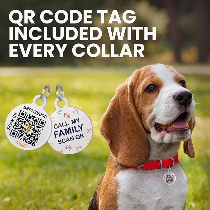 BronzeDog Rolled Leather Dog Collar with QR ID Tag, Adjustable Soft Round Collars for Small Medium Large Dogs Puppy (9" - 11" Neck Size, Classic Red)
