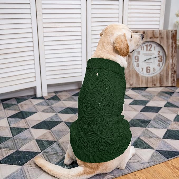 Mihachi Turtleneck Dog Sweater - Winter Coat Apparel Classic Cable Knit Clothes with Leash Hole for Cold Weather, Ideal Gift for Pet in New Year Army Green 2XL