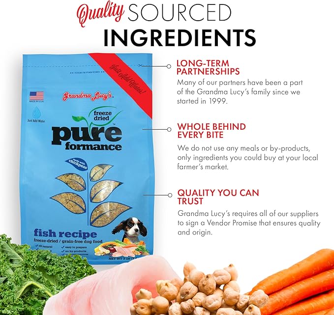 Grandma Lucy's PUREformance Dog Food, Grain Free and Freeze-Dried - Fish, 3 Pound Bag