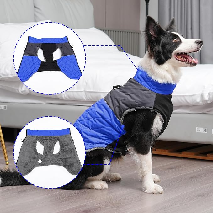 Warm Fleece Dog Coats for Small Dogs,D-Rings Waterproof Puppy Jacket for Cold Winter,Blue S