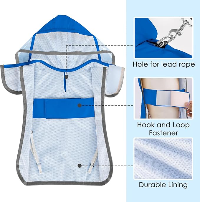 Lukovee Dog Raincoat, Adjustable Dog Rain Jacket with Clear Hooded Double Layer for Large Medium Small Dogs Puppies, Waterproof Rain Coat Poncho with Reflective Storage Pocket & Rim (Blue, XXL)