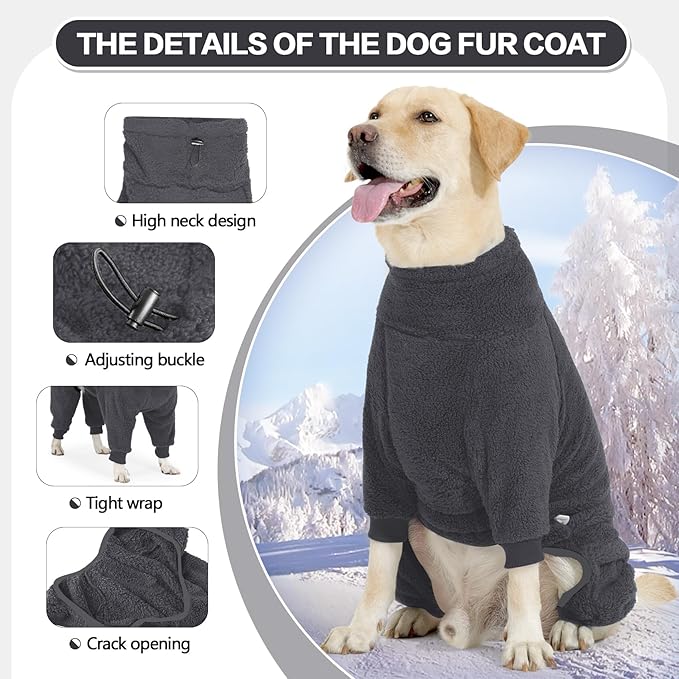 Fleece Dog Sweater for Small Medium Large Dog for Run Walk Sleep Pet Winter Jacket & Windproof Clothes Coat 2XL Grey