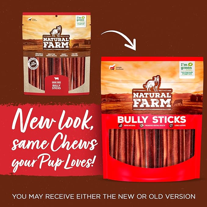 Natural Farm Odor-Free Bully Sticks (4”, 16oz) All-Natural Long-Lasting Chews, 100% Beef Pizzle, Grass-Fed, Grain-Free, Hormone-Free, Protein for Muscle Development & Energy, Perfect for Small Dogs
