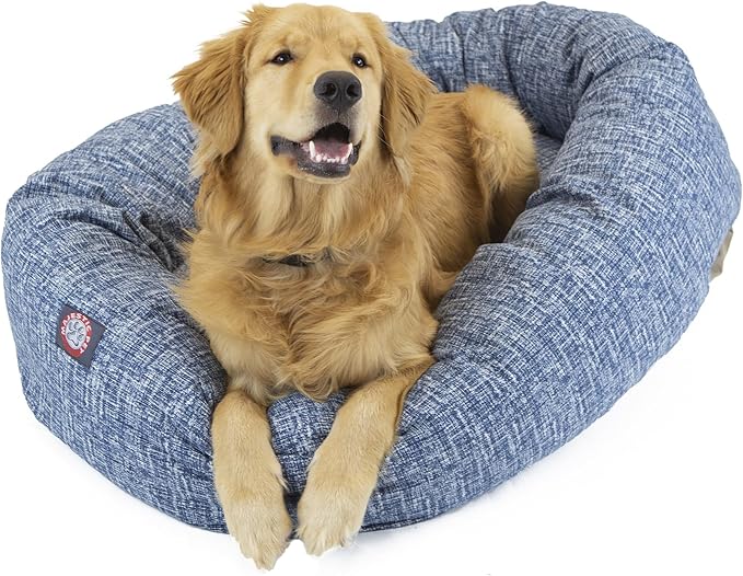 Majestic Pet 40 Inch Bagel Calming Dog Bed Washable – Cozy Soft Round Dog Bed with Spine Support for Dogs to Rest Their Head - Fluffy Donut Dog Bed 40x29x9 (Inch) - Round Pet Bed Large – Blue