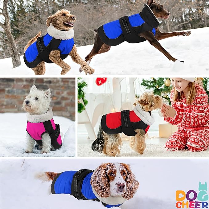 Dogcheer Dog Coat, Christmas Dog Jacket, Waterproof Turtleneck Puppy Winter Coat, Adjustable Pet Puffer Jacket, Reflective Warm Fleece Coats for Small Medium Large Dogs - Red, M