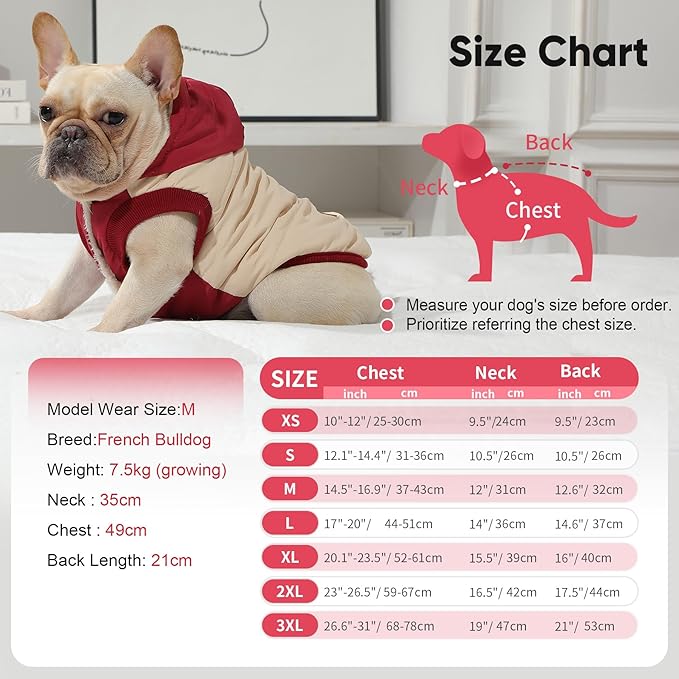 Fleece Lining Extra Warm Dog Hoodie in Winter for Medium Dogs Jacket Pet Coats with Hooded,Beige and Red L