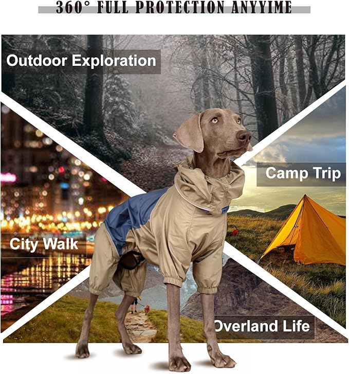 Dog Lightweight Windbreaker, Pet Outdoor Sports Jacket, 0.5 lbs,3 in One, Hooded, Easy on/Off with Collar and Harness, Reflective Piping, Packable, Dog Hiking/Camping, Navy Blue-3XL