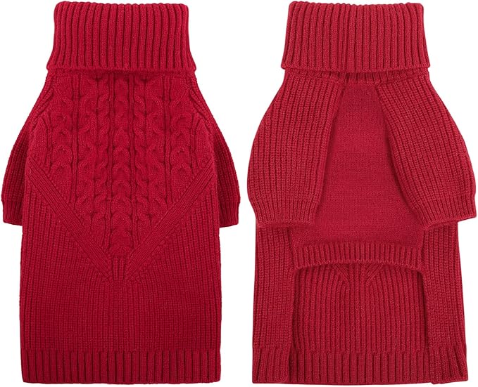 Queenmore Dog Sweater, Puppy Sweater for Small Dogs,Warm Winter Fall Dog Sweaters for Dog Girls Boys, Solid Turtleneck Knit Sweater for Large Medium Dogs,Long Sleeves Christmas Dog Sweater Red,XL