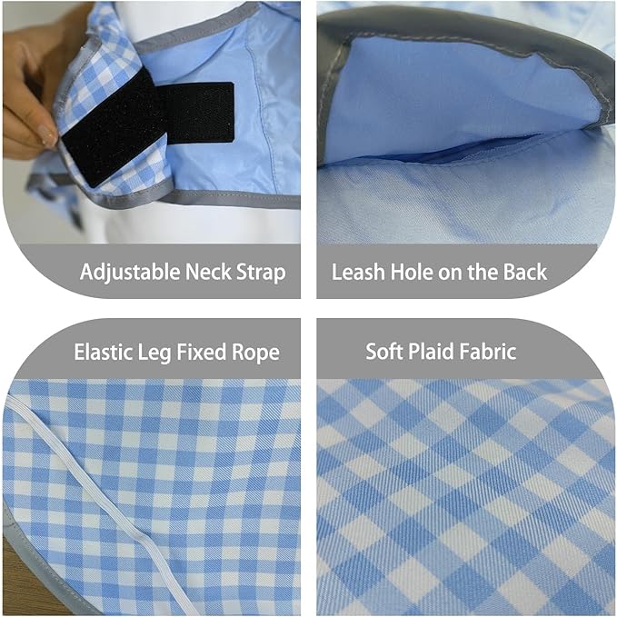 MAMORE Dog Raincoat Reversible,Waterproof Dog Rain Coat Hooded Slicker Poncho with Reflective Strip, Plaid Double Layer Rain Jacket for Small Medium Large Dogs (Light Blue, X-Small)