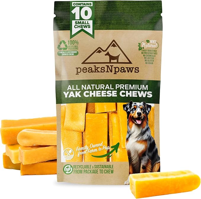 peaksNpaws Yak Cheese Himalayan Dog Chews, High Protein, Natural Dog Treats, Lactose Free, Chew Sticks for Aggressive Chewers, Long Lasting Pet Treat for Small, Medium & Large Dogs, Small 10 Chews