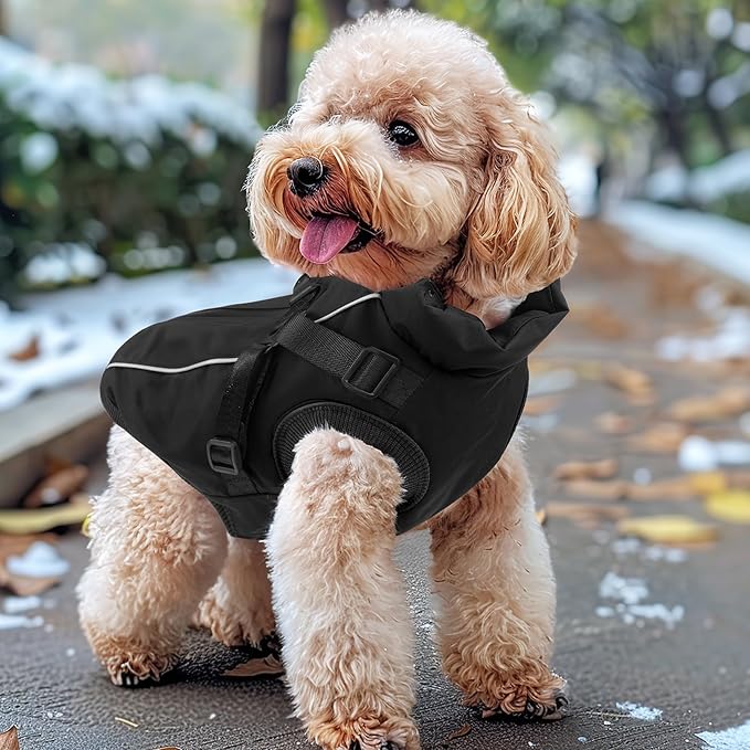 Dog Winter Coat Reflective Water-Resistant Jacket, Fleece Lined Windproof Puppy Coat with Back Zipper & D-Ring, Cold Weather Dog Coats for Small Medium Large Dogs (M, Black)