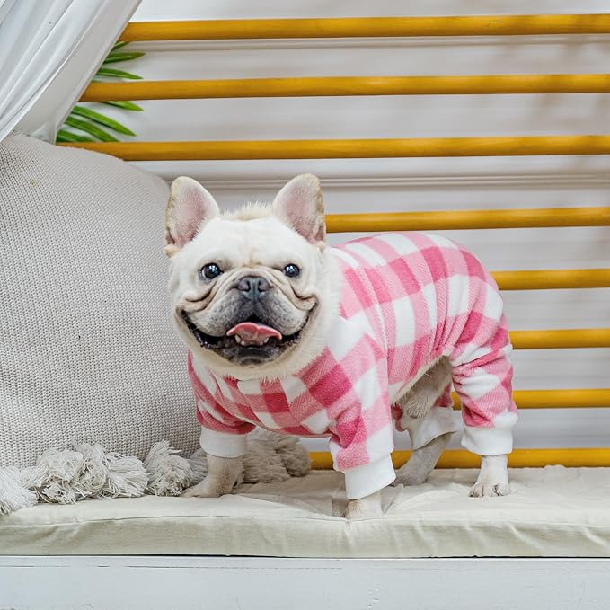 SCENEREAL Dog Pajamas for Small Medium Sized Dogs - Soft, Warm Pet Sweater Clothes, Pink Puppy Onesie Outfits for Doggie Winter Christmas - Dog Jammies Pjs