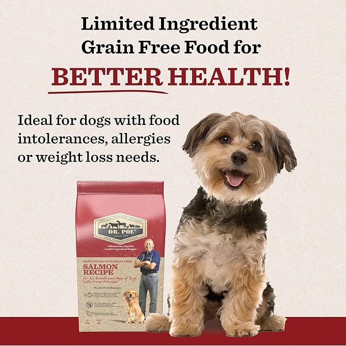Dr. Pol Grain Free Salmon Dog Food - Premium Natural Dry Dog Food, Limited Ingredient High Protein Veterinarian Formulated Kibble for Any Size or Stage, Allergies, Sensitive Stomach, Salmon 4lb Bag