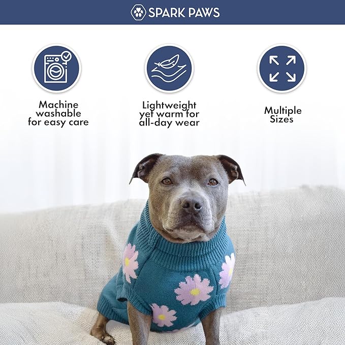 Spark Paws Knit Dog Sweater – Ultra Soft Warm Winter Dog Sweater for Small, Medium & Large Dogs – Stretch Fit Pet Sweater for French Bulldog, Pitbull, Girl & Boy Dogs Jacket, (Flower,3XL)