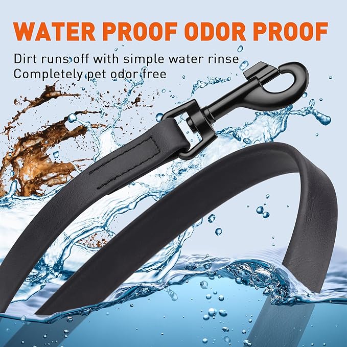 Dogline Biothane Waterproof Dog Leash Strong Coated Nylon Webbing with Black Hardware Odor-Proof Easy to Clean High Performance for Small or Large Dogs Made in USA 4 or 6 ft Lead, Black
