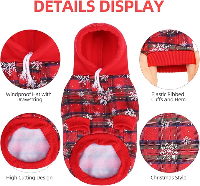 PUPTECK Fall Winter Dog Hoodie Pet Sweatshirt Soft Warm Clothes Fleece Lined with Hat for Small Medium Large Dogs, Pocket Design, Snow M
