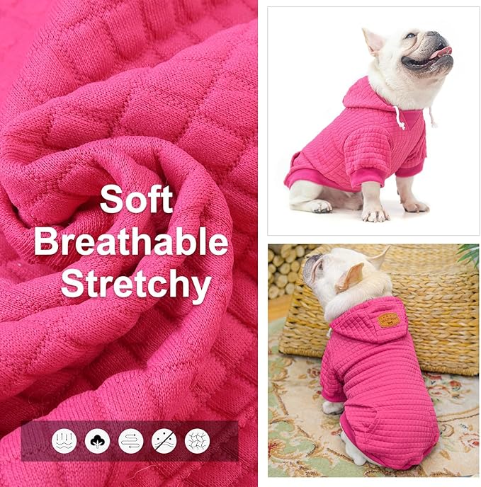 BEAUTYZOO Medium Dog Hoodie Sweater with Pockets, Dog Clothes for Small Medium Dogs Boy Girl, Waffle-Like Laminated Cotton Pet Coats with Hat and Leash Hole, Rose Pink XL