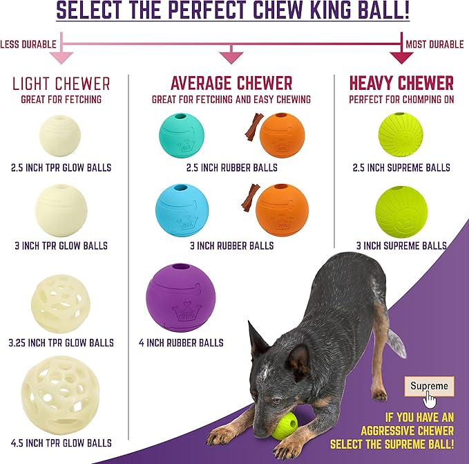 Chew King Dog 2.5 Inch Bacon Flavor Rubber Balls 3 Pack Large Breeds