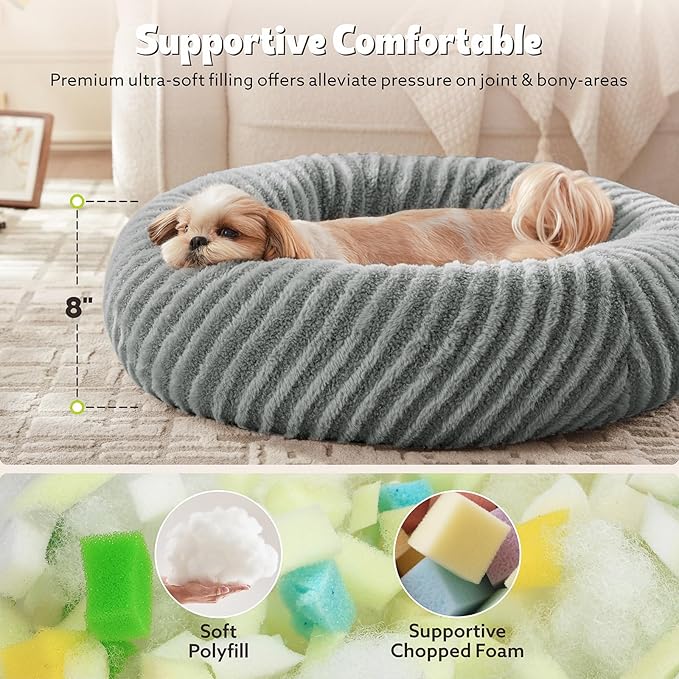 MIXJOY Dog Beds for Small Dogs, Washable Dog Bed with Removable Cover, Small Cat Bed for Indoor Cats, Calming Soft Dount Pet Beds with Anti Slip Bottom, Cute Puppy Beds, 23"x23"x8", Grey