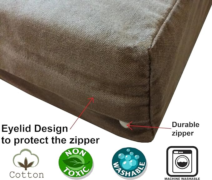Dogbed4less Orthopedic Small Medium Gel Memory Foam Pet Bed with Washable Denim Cover, Waterproof Liner and Extra External Case 35X20X4 Inch