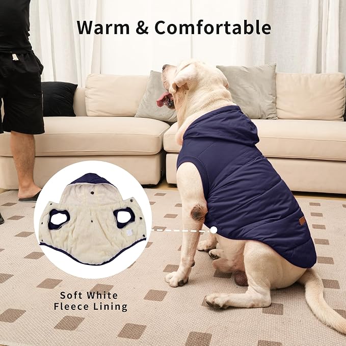 Fleece Lining Extra Warm Dog Hoodie in Winter for Large Dogs Jacket Pet Coats with Hooded,Blue XL