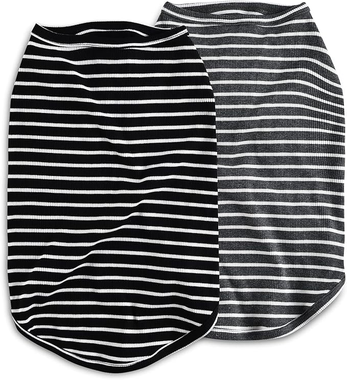 Koneseve Dog Shirt Vest Lightweight Stretchy Dog T-Shirts Soft Cool Shirts Sleeveless Stripe Vests Breathable Clothes for Puppy Kitty Cats Small Medium Large Dogs 2 Pack Black + Grey [ 4XL ]