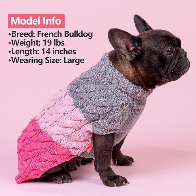 KYEESE Dog Sweater Color Block with Fuzzy Thread Knitted Turtleneck Dog Knitwear with dots in a Variety of Colors for Medium Dogs Fall Winter Dogs Clothes, Pink, XL