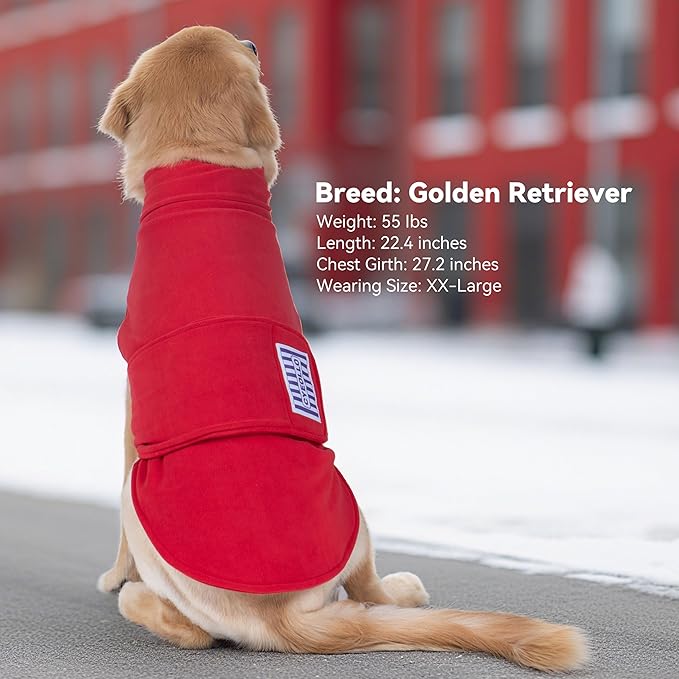cyeollo XXL Dog Sweater, Fleece Doggy Sweaters Stretchy Turtleneck Doggie Sweatshirt Soft Warm Winter Coat Fall Autumn Pet Clothes for Large Dogs Girl, Red 2XL