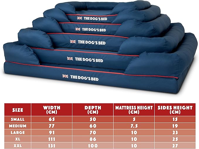 The Dog's Bed Replacement Outer Cover ONLY (Outer Cover ONLY - NO Bed, NO Waterproof Inner) for The Dog's Bed, Washable Oxford Fabric, Small (Blue with Red Piping UK Embroidery Flag)