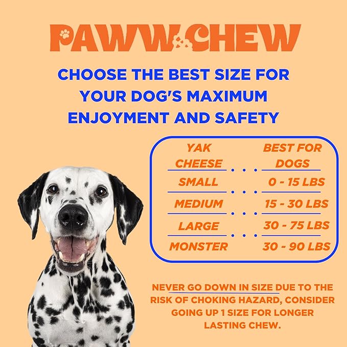 Paww Chew Yak Cheese Himalayan Dog Chews - All Natural Long Lasting Dog Treats, (Monster - 2 Pack) Odorless, High Protein Yak Chew, Great For Oral Health, Only 3 Ingredient Yak Bones for Power-Chewers